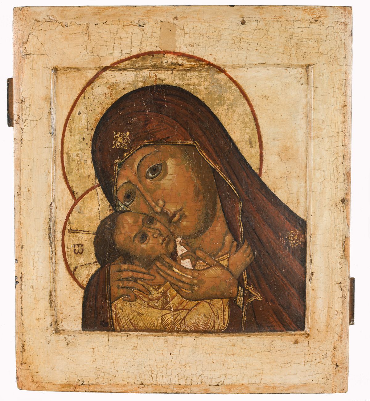 Mother of God Vladimirskaja, Russia, silver oklad 1828, Kostroma, signed I P, 31 x 26 cm | Moeder Gods Vladimirskaja, Rusland, zilveren oklad 1828, Kostroma, gesigneerd I P, 31 x 26 cm